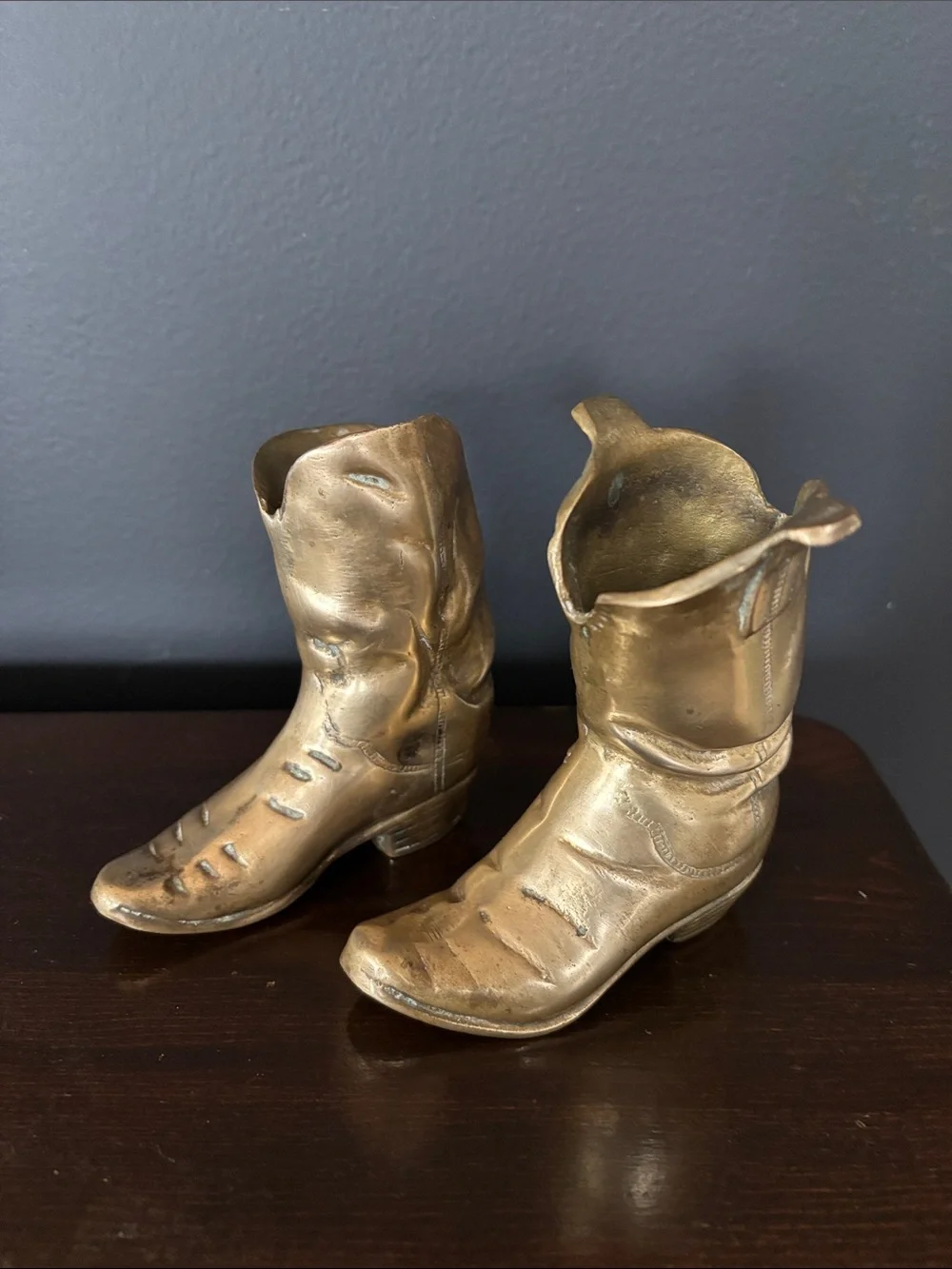 Vintage Pair of Brass Cowboy Boots Andrea by Sadek Western Rustic Decor 4” Tall